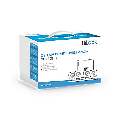 KIT TurboHD 1080p / DVR 8 canales con H.265+ / 4 Cámaras Bala Metálicas / Fuente de Poder / Accesorios de Instalación