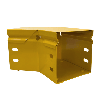 CHFIBER CURVA HORIZONTAL A 45° DE ALUMINIO PERALTE 4" ANCHO 4" RADIO 8" CON RECUBRIMIENTO EN PINTURA EPÓXICA, INCLUYE TAPA , UN PAR DE COPLES Y TORNILLERÍA. 