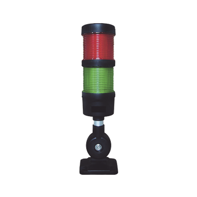 Torre LED Indicadora de estado de 2 niveles color Rojo y Verde, con Buzzer integrado a 85 dB,  a 110-240 VCA con Montaje incluido de 60 mm de diámetro