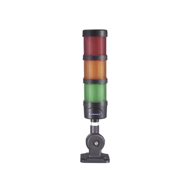 Torre LED Indicadora de estado de 3 niveles color Rojo, Ámbar y Verde, con Buzzer integrado a 85 dB,  a 110-240 VCA con Montaje incluido de 60 mm de diámetro