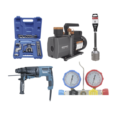 Kit profesional / Mini split / Bomba de vacío 2RS-2R-R32 / Manómetro HBSBZ6 / Kit Abocardado CT809 / Rotomartillo HR2630J / Broca PSTC02003
