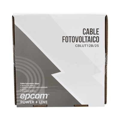 Cable Fotovoltaico Negro / Cobre Estañado / 4 mm² (12 AWG) / 2000V / Rollo de 25 m / / UL 4703 y TUV