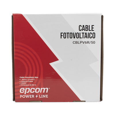 Cable Fotovoltaico Rojo  / 16 mm² ( 6 AWG) / Material COBRE / 2000V / Rollo de 50 m