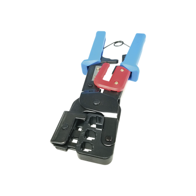 Pinza para Plegar Conectores con Cavidades para RJ45 (8P8C), RJ11 (6P4C) y RJ9 (4P4C). Mecanismo para Plegado Asegurado.