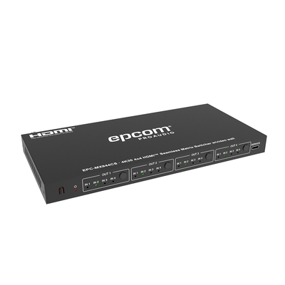 Matriz de Video HDMI 4x4 | Ancho de Banda 10.2 Gbps | Resolución 4K@30Hz | Escalado a 1080P, 720P, 1920x1200, 4K30 | Modos Matriz y Video Wall | Control RS-232 y Remoto Infrared