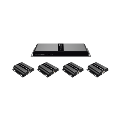 Kit Divisor y Extensor HDMI (Extender Splitter) | Divide 1 Fuente HDMI a 4 Pantallas | Extiende la señal HDMI hasta 120 m | Resolución 1080P @ 60 Hz | Cat 6/6a | Soporta IR | Baja Latencia | Uso24/7 | Alimente solo el Tx (PoC).