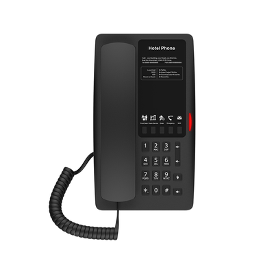 Teléfono IP Hotelero / 2 Líneas SIP / 5 Teclas Programables / Puerto USB-A de Carga / PoE 802.3af / Ethernet 10/100 / Audio HD Manos Libres