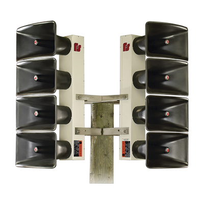 Altavoz de Arreglo Direccional DSA6 / 6 Bocinas de 100 W / 600 Watts Totales / 121 dB(C) a 100 ft (30.5 m) / Alcance 3400 ft (1036 m) a 70 dB(C) / Proyectores de Fibra de Vidrio / Gabinete de Aluminio / 200-2000 Hz / UltraVoice Controller