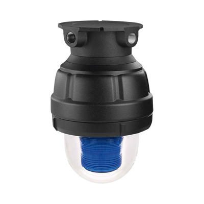 Luz estroboscopica a prueba de explosiones UL y cUL para Clase I, División 1, Grupo C y D; Clase I, División 2, Grupos A y B; Clase II, División 1, Grupos E, F y G; Clase III, 24 VCD, Color Azul, Montaje no incluido