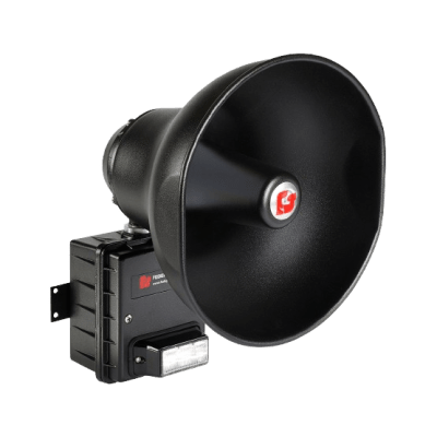 Altavoz IP para Señalización, 15 W Potencia con luz LED Rojo Alta Intensidad, PoE+ 802.3at, NEMA 4X uso en Interior-Exterior, 112 dB a 10 pies (3 m)