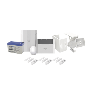 KIT Panel de Alarma AX HYBRID PRO / 1 Panel Híbrido / 1 Monitor LCD / 2 PIR / 3 Contactos Magnéticos / 1 Sirena / 1 Gabinete para Sirena / 1 Batería 12 vcc 7 Amp