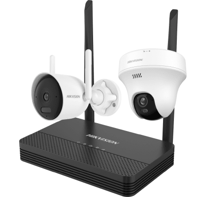 Kit IP Inalámbrico 2 Megapíxel / NVS 4 Canales / 1 Cámara Bala Exterior + 1 Cámara Turret Interior con Lente 2.8 mm y Dual Light / Audio Bidireccional (Micrófono y Bocina) / Soporta Micro SD de 512 GB