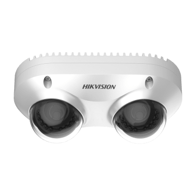 PanoVu Series / Lente Dual de 5 Megapixel / 2 Lentes Fijos de 2.8 mm / Recomendado para Pasillos o Esquinas / IP67 / IK10 / PoE / WDR 120 dB / 10 mts IR / Entrada y Salida de Audio y Alarma / MicroSD