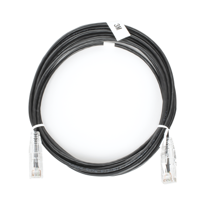 Cable de Parcheo Slim UTP Cat6 - 3 Metros (9.84 Pies) Negro Diámetro Reducido (28 AWG)