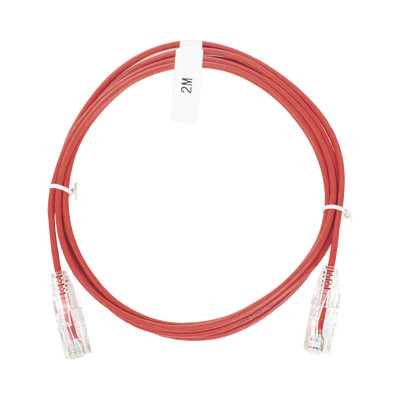 Cable de Parcheo Slim UTP Cat6 - 2 Metros (6.56 Pies) Rojo Diámetro Reducido (28 AWG)