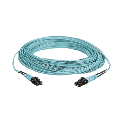 Jumper de Fibra Optica Multimodo 50/125 OM3, LC-LC Duplex, OFNR (Riser), Color Aqua, 30 Metros (98.43 Pies)