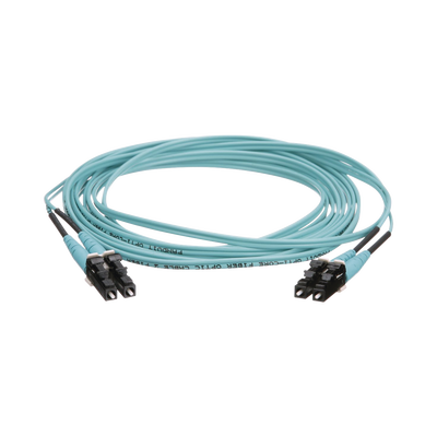 Jumper de Fibra Óptica Multimodo 50/125 OM4, LC-LC Duplex, OFNR (Riser), Color Aqua, 16 Metros (52.49 Pies)