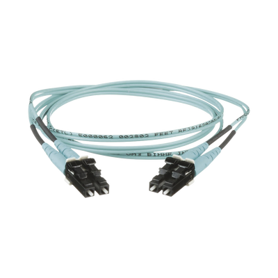 Jumper de Fibra Optica Multimodo 50/125 OM3, LC-LC Duplex, OFNR (Riser), Color Aqua, 8 Metros (26.25 Pies)