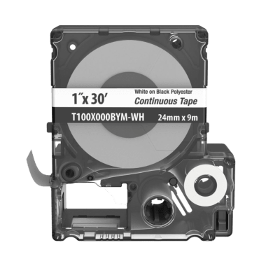 Casete MP, Cinta Continua, Pol., 1 W x 30 L, Blanco/Negro