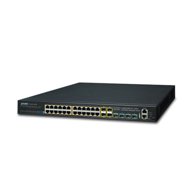 Switch Administrable Stacking Capa 3, 24 Puertos PoE 802.3af/at 10/100/1000T, Hasta 370 W,  4 Puertos 10G SFP+