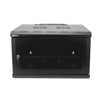 Gabinete de Pared 19 Pulgadas / 6U / 600 x 550 x 368 mm (23.6 x 21.7 x 14.5 in) / Acero SPCC RAL 9004 / Carga Estática 60 kg / IP20 Interior / Ventiladores CA / Panel Cepillo para Cables