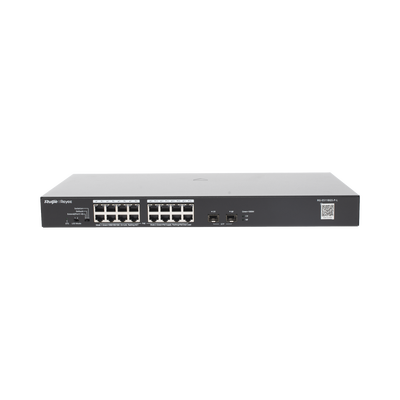 Switch PoE+ No Administrable, Hasta 247 Watts, con 16 Puertos Gigabit PoE+ y 2 Uplinks SFP 1G, Visible en la Topología