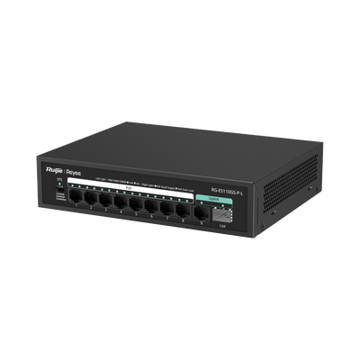 Switch PoE+ no Administrable, hasta 120 Watts, no administrable, 8 puertos PoE+, 2 Uplink Gigabit Ge / SFP