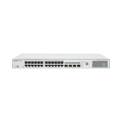 Switch Administrable L2 PoE+ hasta 370W, 24 Puertos Eth 1G, 4 puertos SFP 1G, Administración Remota en la Nube.