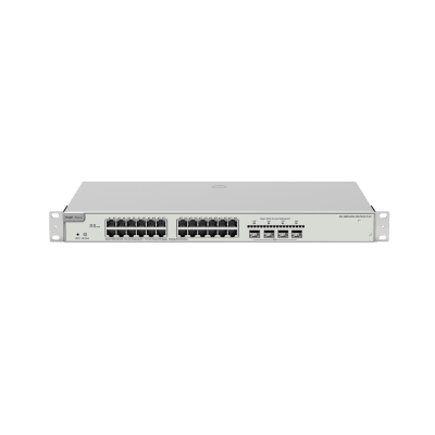 Switch Administrable Capa 3 con 24 puertos Gigabit PoE 802.3af/at + 4 SFP+ para fibra 10Gb, gestión gratuita desde la nube, 370w