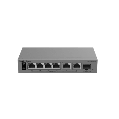 Switch Capa 2 Smart Cloud Managed / 7 Puertos Gigabit / 2 PoE++ 802.3bt + 2 PoE+ 802.3at / 1 Puerto SFP 1GE / Presupuesto PoE 120 W / Protección contra Sobretensiones 6 kV / PoE Permanente / Gestión en la Nube Ruijie Cloud / Gabinete Met&amp