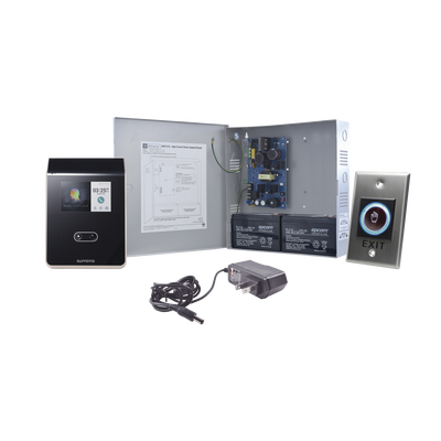 Sistema Completo de Acceso sin contacto Facial SUPREMA, Incluye Lector Biometrico FS2AWB, boton de salida ACCESSK! y fuente