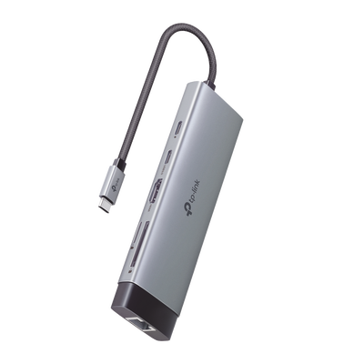 Adaptador HUB 9 en 1, 1 puerto USB-C entrada, 1 puerto HDMI 4K, 1 puerto Ethernet Gigabit, 1 puerto SD y MicroSD, 1 puerto USB-C y 3 puertos USB-A
