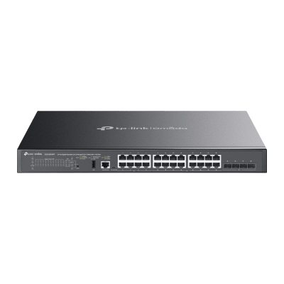 Switch Omada L3 SDN Administrable / 24 puertos PoE af/at Gigabit y 4 puertos SFP+ / Presupuesto PoE 720W / Funciones RIP, VRRP, Servidor DHCP / Administración centralizada OMADA / Fuente Redundante