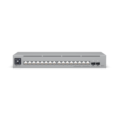 UniFi Switch Pro Max 16 con funciones Capa 3, 16 puertos EtherLight RGB / (4) puertos 2.5 GbE y (12) puertos GbE /(2) puertos SFP+ 10G /con pantalla táctil informativa