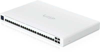 UISP Switch Pro – Switch PoE de 220 W (27 V) con 24 Puertos GbE, 16 Puertos PoE Pasivo 27 V y 4 Puertos SFP+ 10G