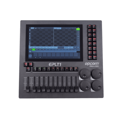 Consola de Iluminación DMX EPLT1 / 2 Universos  / Pantalla 10.1" Multitáctil / 10 Faders + 4 Ruedas / WiFi Integrado / Flight Case Incluido