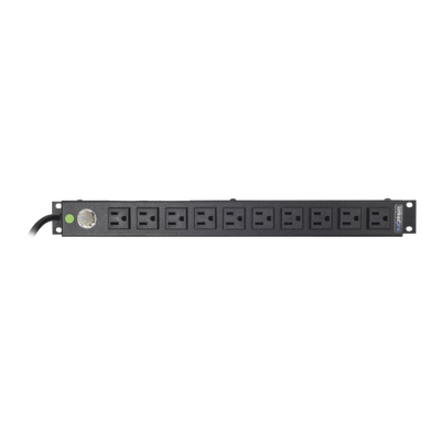 Multicontacto Horizontal (PDU) de 10 Contactos (NEMA 5-15R) Rack 19" 1UR. Voltaje Entrada/Salida: 120Vca/15A