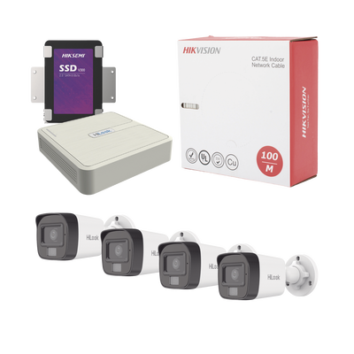 [KHL4B/1TB] Kit IP 4 Megapixel / NVR de 4 Canales / 4 Cámaras IP Dual light y Microfono Integrado / Bobina de Cable de 100 mts / Disco Duro 1 TB