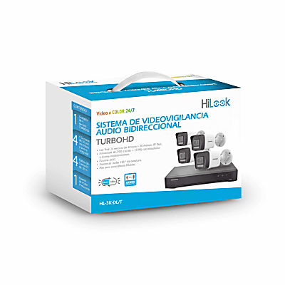 [HL3KDL/T] [Dual Light] Kit TurboHD 3K (5 Megapixel Lite) / DVR 4 Canales / 4 Cámaras bala Dual Light / Audio bidireccional / Accesorios de Interconexión / Fuente de Poder