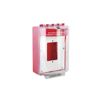 [STI-13510FR-ES] Cubierta Universal De Policarbonato Con Espaciador y Placa De Montaje Interna, Texto De Incendio En Español, Interior/Exterior, Serie Universal Stopper®