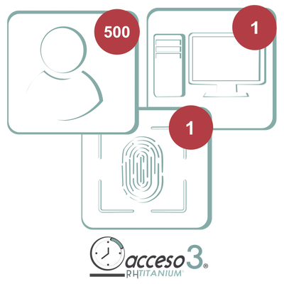 [TITANIUMCERO-3A] [BAJO PEDIDO] Licencia de 3 años para software Acceso3 TITANIUM  / 500 Empleados / 1 reloj / 1 PC / Compatible con SISTEMAS DE NOMINA