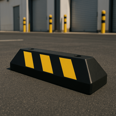 [AC55TV-2] Tope D/ Estacionamiento Vehicular / Hule Reciclado / 55cm / Color Negro con Franjas Amarillas / Resistente y Antideslizante.