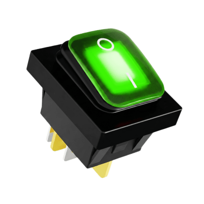 [APB-03121-G] Interruptor tipo Switch con Led Color Verde / IP65 / Diseño Industrial / NO, COM, NC / Terminales tipo F1