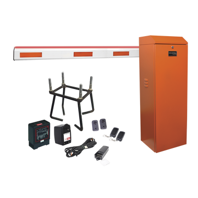 [KIT-XBF-LED-LN] Kit COMPLETO Barrera Izquierda XB NARANJADA / 3M / Iluminacion LED Rojo-Verde / Incluye Sensor de masa, Transformador, Lazo, Ancla, Fotoceldas y 2 Controles Inalámbricos