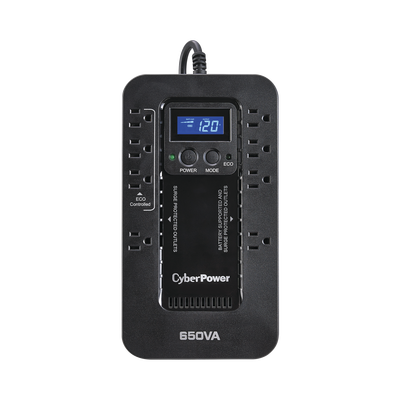 [EC650LCD] UPS de 650 VA/390 W, Topología Standby con Modo Ahorrador ECO, Entrada 120 Vca NEMA 5-15P, Con 8 Tomas NEMA 5-15R 