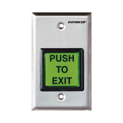 [SD-7202GC-PEQ] Botón de Salida / Con Iluminación / Con Placa de Pared de Acero Inoxidable / IP65 / Voltaje 12 / 24 Vcd / Mensaje de Idioma Intercambiable / 3 Placas de Idioma Incluidas