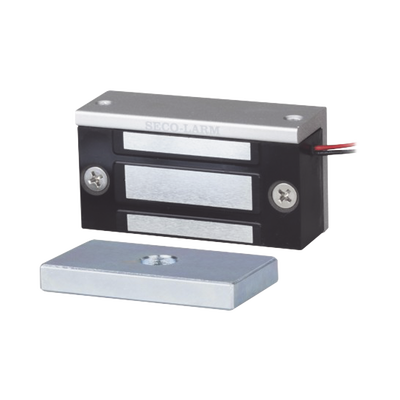 [E-941SA-80Q] Chapa Magnética  de 36 kg (80 Lbs) / Uso en Lockers o Gabinetes / 12~24 VDC / Tamaño Miniatura 70x31x19 mm / Protección MOV / Sin Magnetismo Residual / Montaje Completo