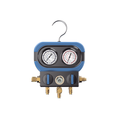 [AM-AA] Manifold de 2 Válvulas AMAA para Refrigeración / Compatible con R22, R32/R410A, R404A, R407C / Escala de Manómetro Multigas / Interfaz 5/16" SAE / Rango de Vacío -30 inHg / Presión Máxima 500 psi / Resistente