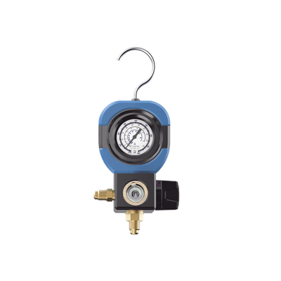 [AM1V] Manifold de Refrigeración AM1V 1 Válvula / Escala Compatible R22 R32/R410A R404A R407C / Interfaz 1/4" SAE / Diámetro 90 mm / Rango de Presión -30 inHg - 500 psi / Diseño Integrado Resistente a Impactos
