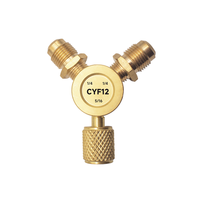 [CYF-12] Conector Y CYF12 para Sistemas de Refrigeración / 2 Entradas 1/4" Macho Flare / 1 Salida 5/16" Hembra Flare / Recuperación Rápida y Evacuación / Material Metálico Resistente